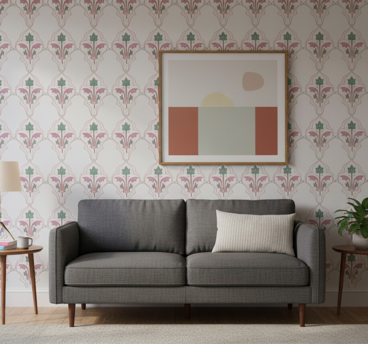 Tapeta kwiaty w formalnym wzorze florystycznym - TenStickers