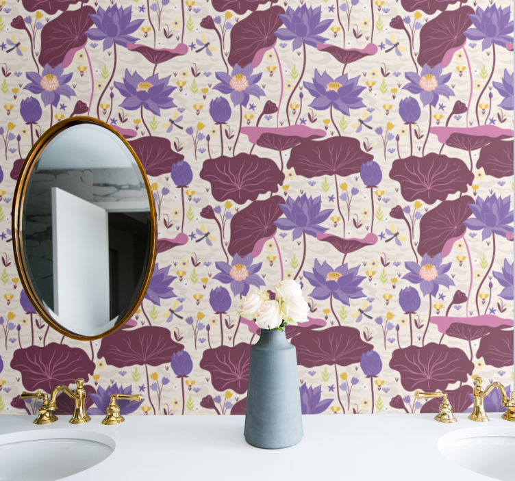 Tapeta kwiaty w niebiesko-fioletowy wzór - TenStickers