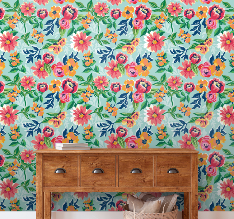 Tapeta kwiaty w stylu ogrodu kwiatowego - TenStickers