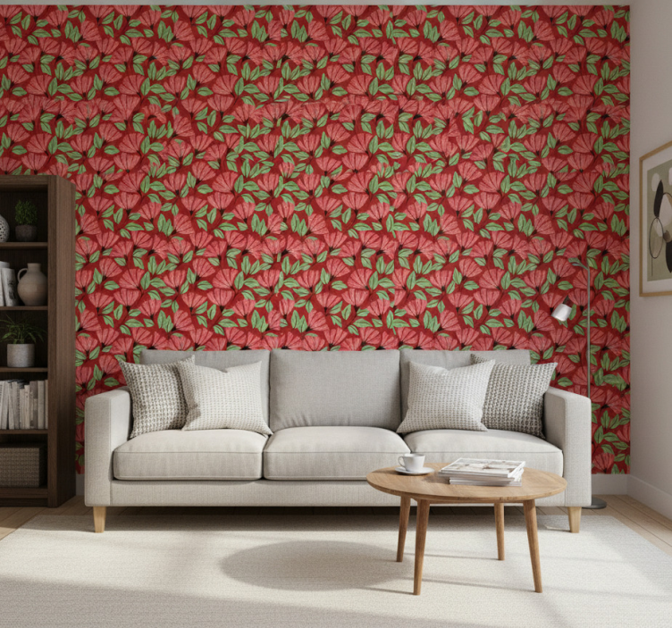 Tapeta kwiaty w vintage czerwonym wzorze - TenStickers