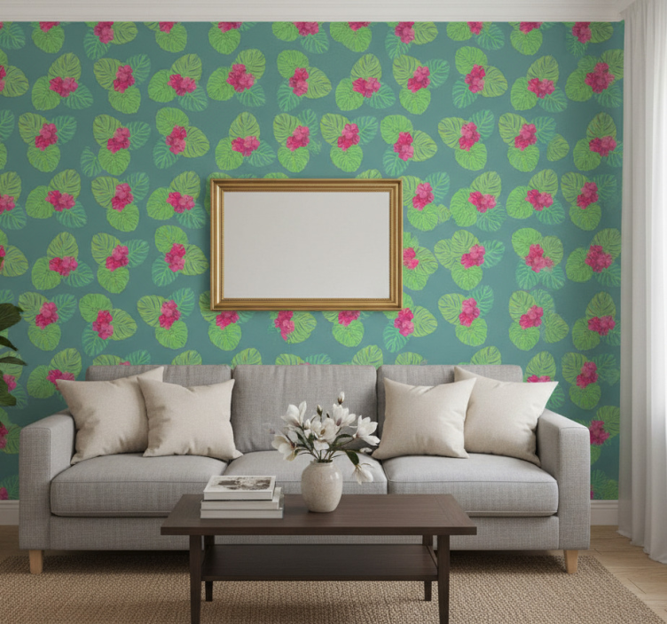 Tapeta kwiaty wzór magnolii na wodzie - TenStickers