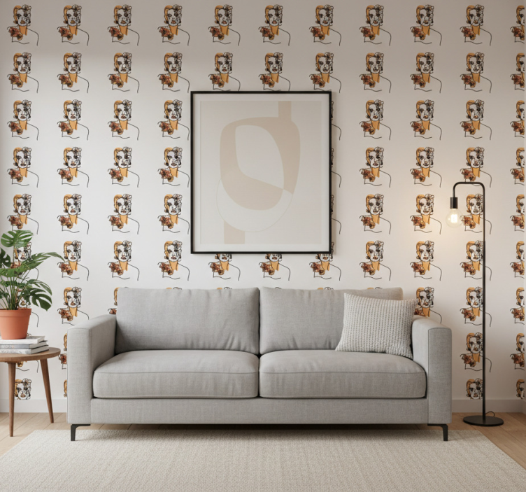 Tapeta kwiaty z minimalistyczną twarzą z orchideami - TenStickers