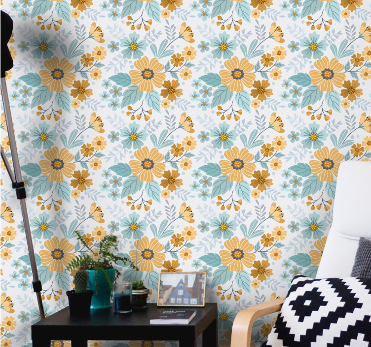 Tapeta kwiaty z motylami w bukiecie - TenStickers