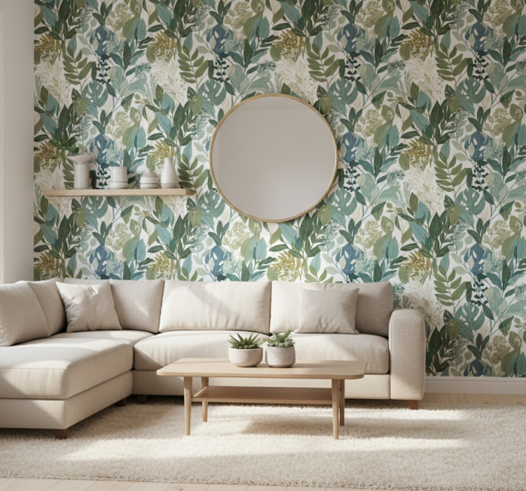 Tapeta liście delikatna zieleń botaniczna - TenStickers