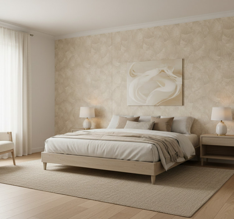 Tapeta liście elegancki beżowy wzór abstrakcyjny - TenStickers