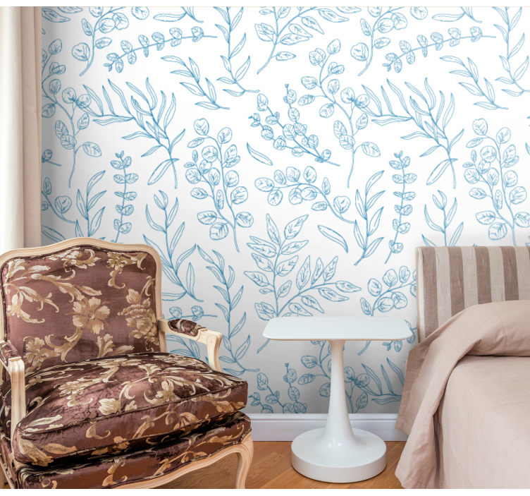 Tapeta liście projekt szkicu kwiatowego - TenStickers