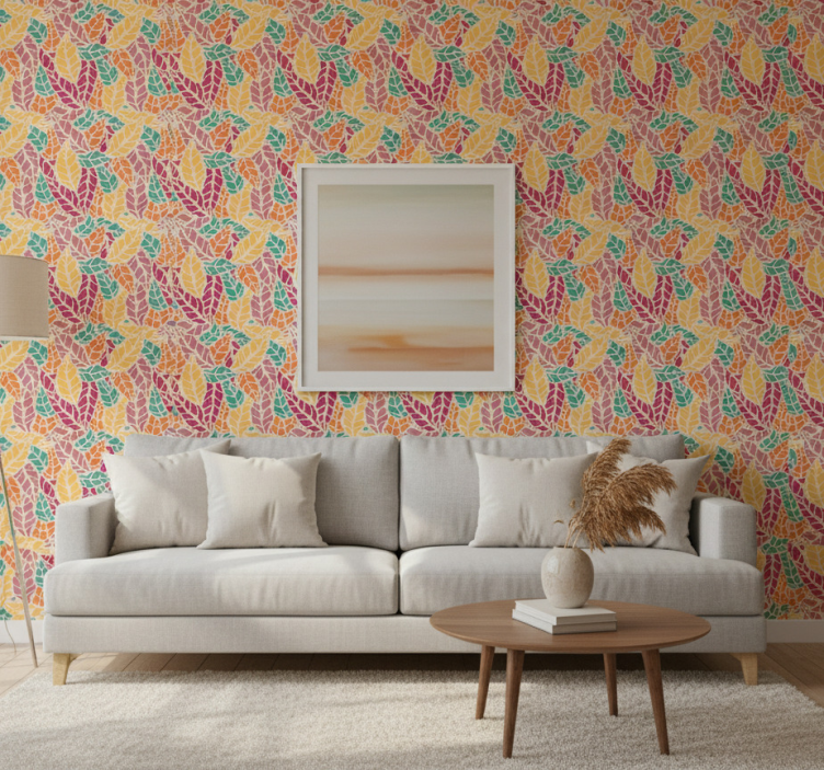 Tapeta liście w kolorowej mozaice - TenStickers