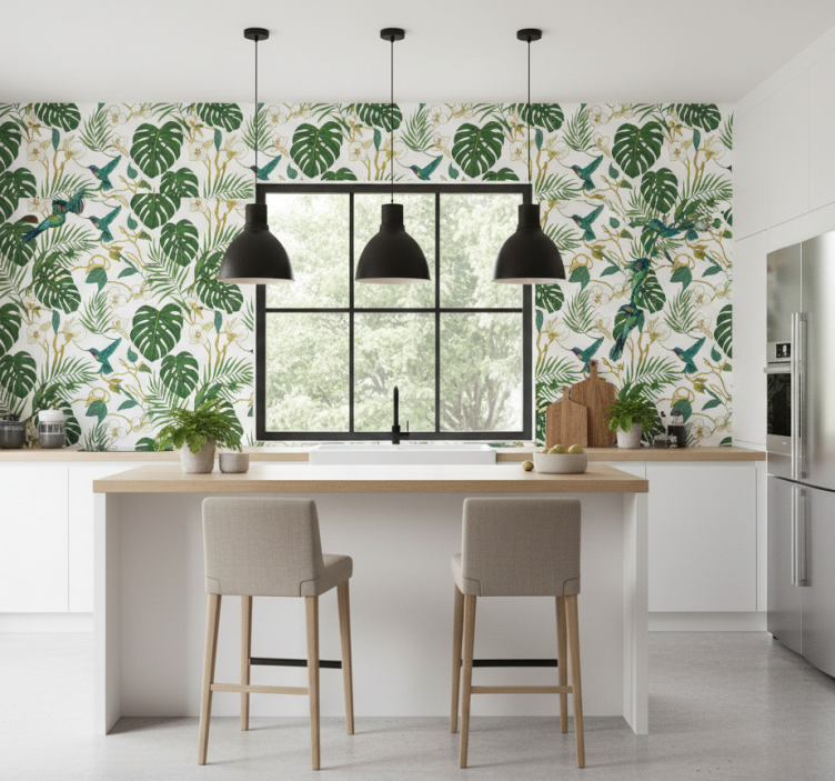 Tapeta liście w ogrodzie botanicznym w kolorze emerald - TenStickers