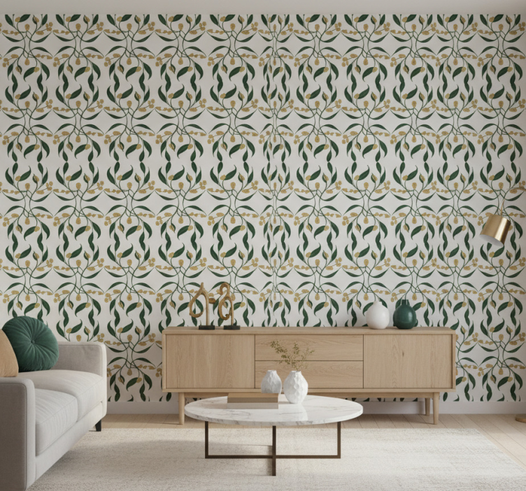 Tapeta liście zielone i złote gałęzie - TenStickers