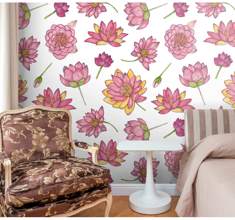 Tapeta w różowe kwiaty lotosu - TenStickers