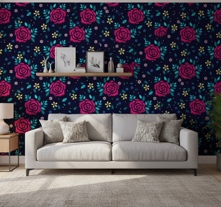 Tapeta natura ciemne róże - TenStickers