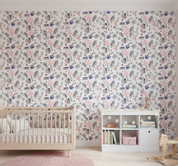 Tapeta natura klasyczne grzyby i kwiaty - TenStickers