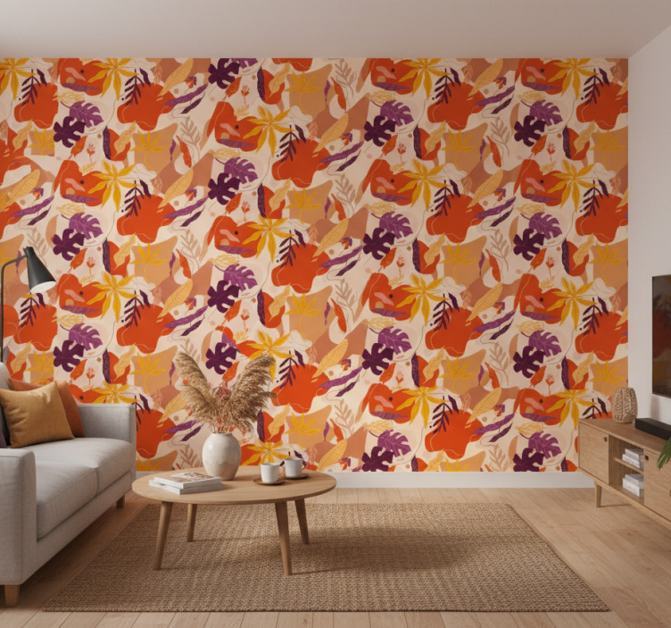 Tapeta natura kolorowe abstrakcyjne liście - TenStickers