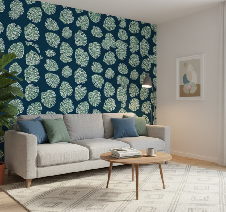 Tapeta natura monstera deliciosa w zieleni i błękicie - TenStickers