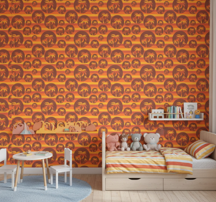 Tapeta natura retro zachód słońca z palmami - TenStickers