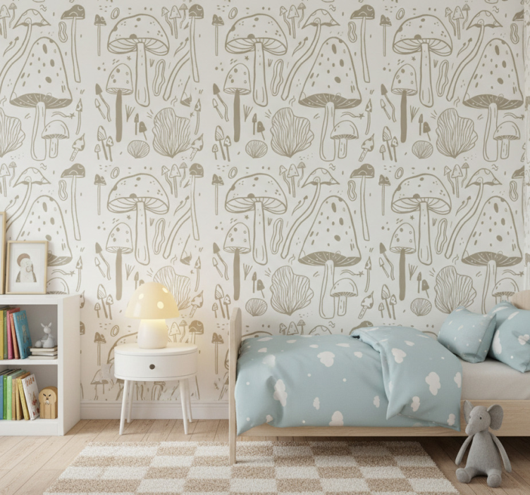 Tapeta natura w beżowe wzory grzybów - TenStickers