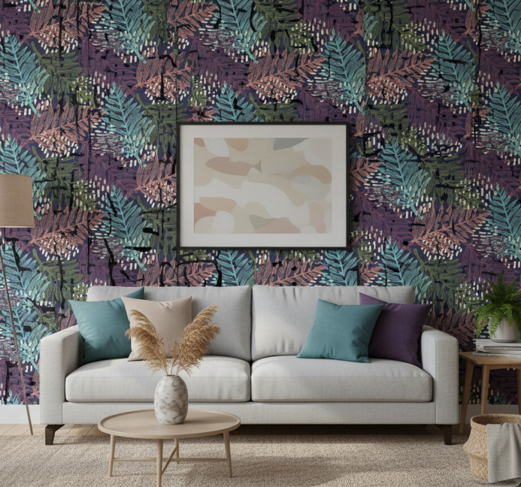 Tapeta natura w kolorowy liściasty wzór - TenStickers