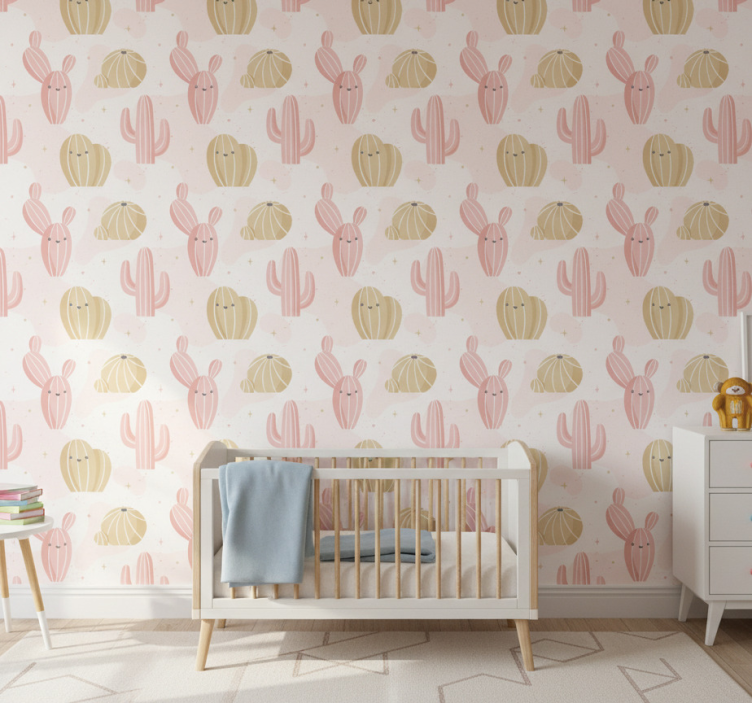 Tapeta natura w uroczy wzór kaktusów - TenStickers