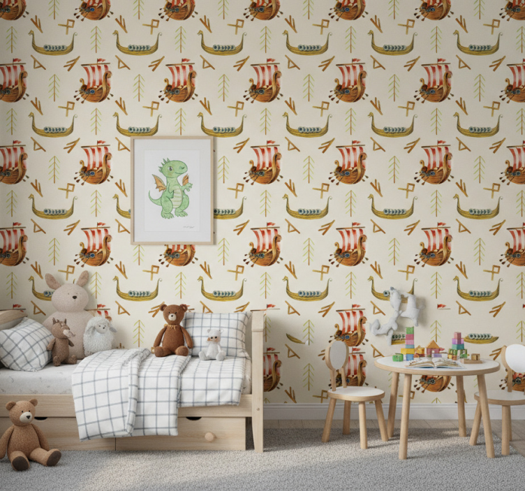 Tapeta natura w wzór statku wikingów - TenStickers