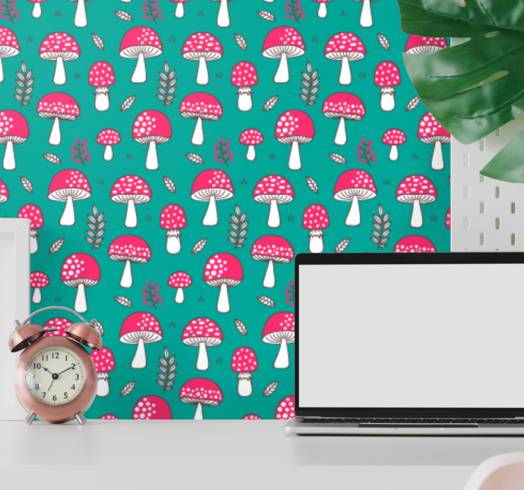 Tapeta natura wzór grzybów leśnych - TenStickers