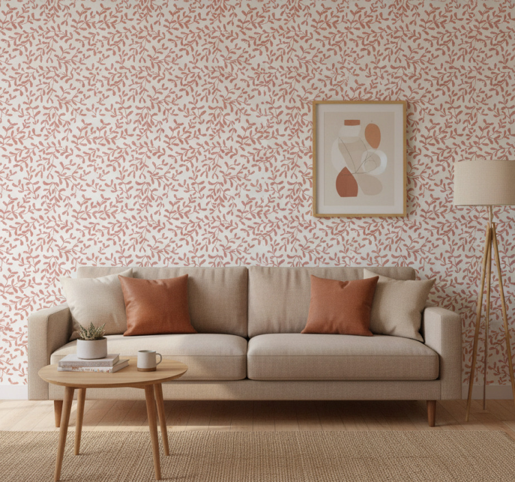 Tapeta natura wzór małych liści terrakota - TenStickers