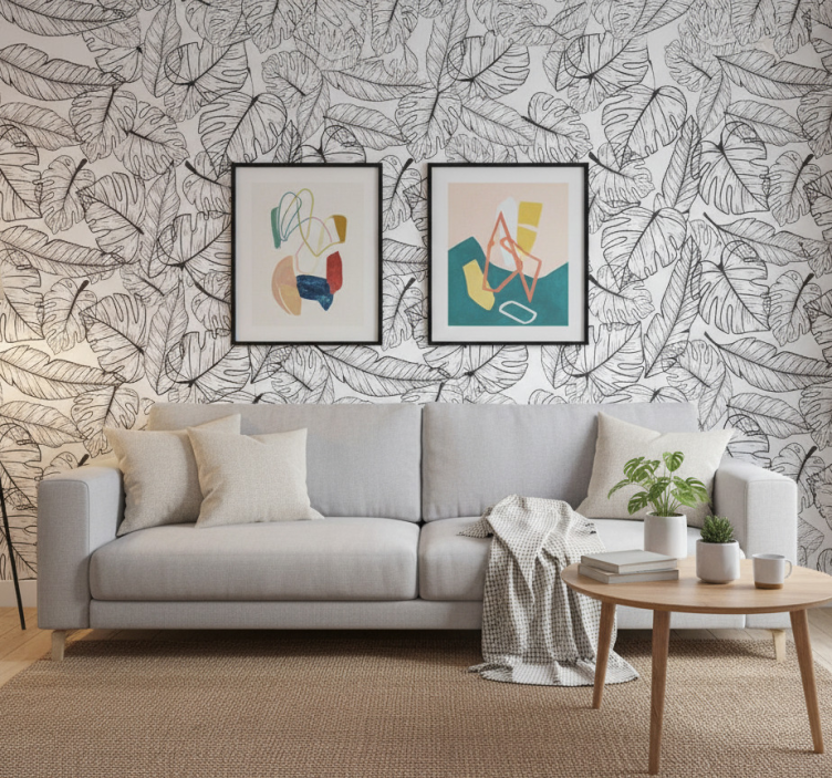 Tapeta natura z konturami dużych liści - TenStickers