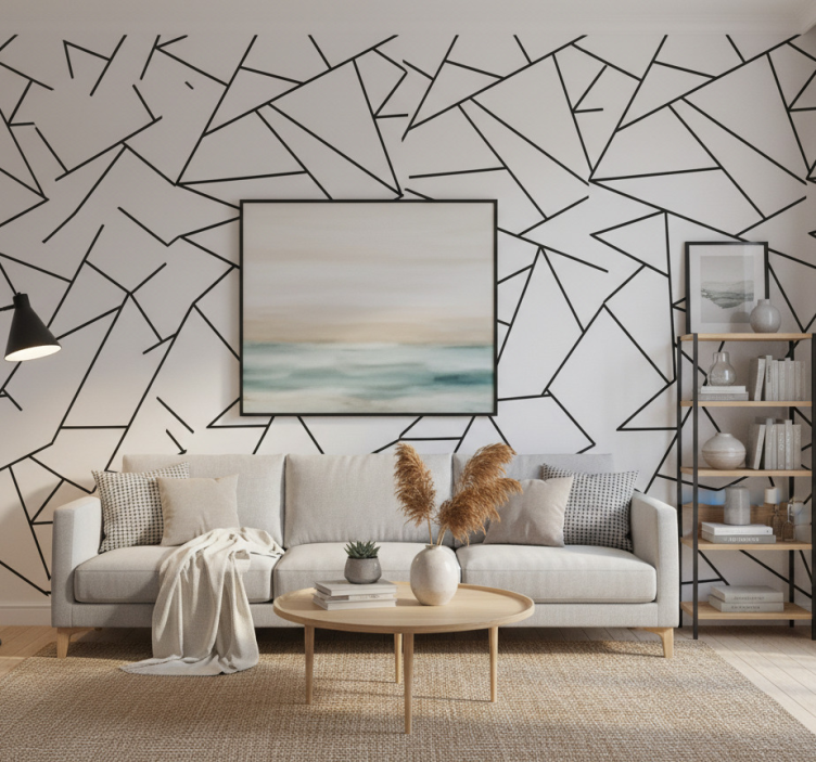 Tapeta nowoczesna czarne geometryczne linie minimalistyczne - TenStickers