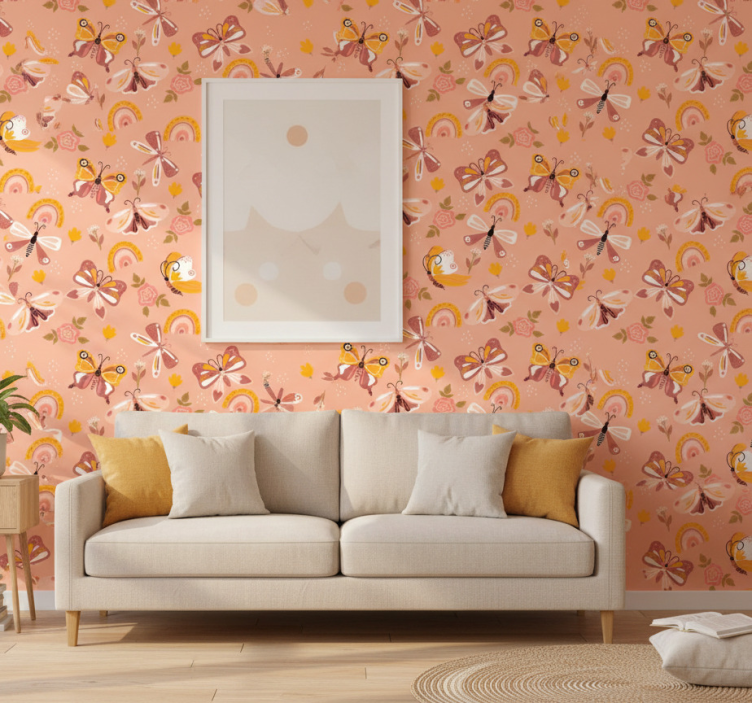 Tapeta nowoczesna motyw boho z motylami i tęczami - TenStickers