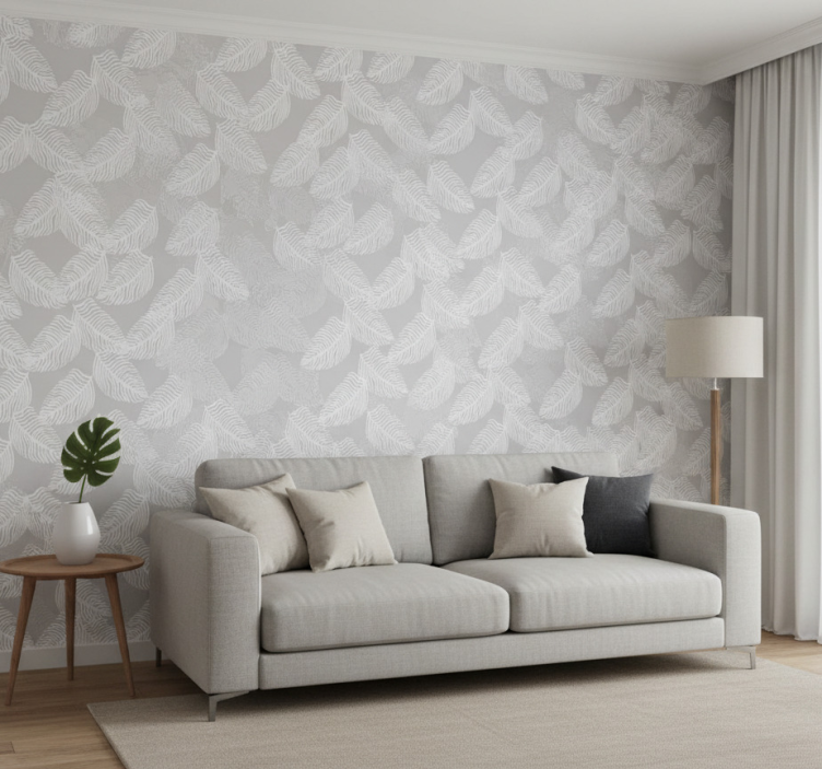 Tapeta nowoczesna szara minimalistyczna w kwiaty - TenStickers