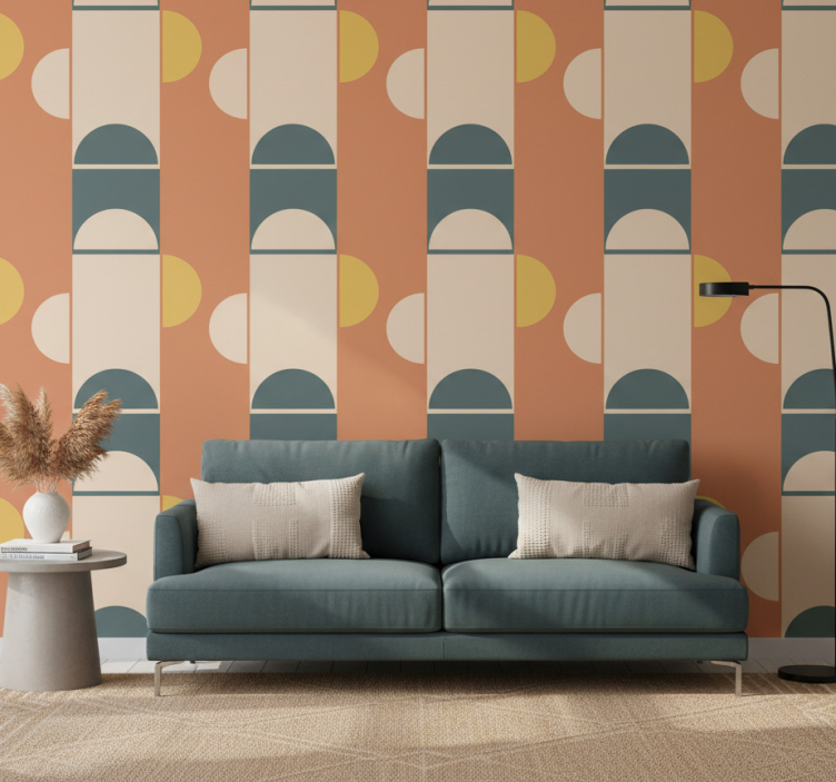 Tapeta nowoczesna w geometryczne półkola i prostokąty - TenStickers