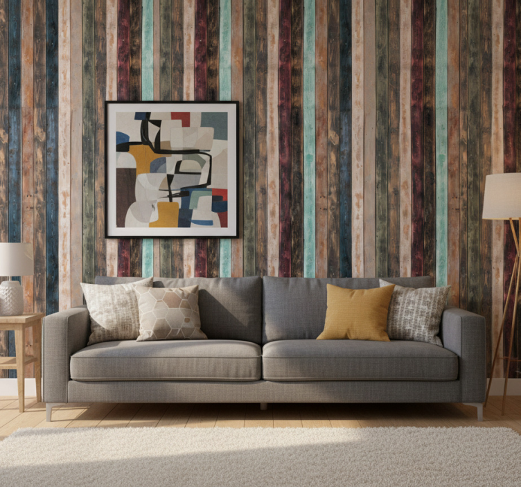 Tapeta ornament kolorowe malowane pionowe deski - TenStickers