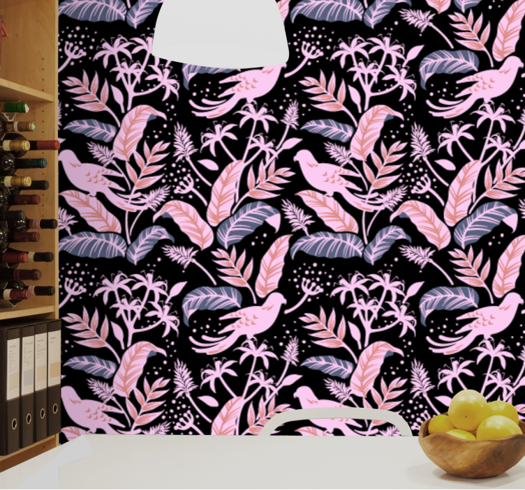 Tapeta ornament ptaki harmonia kwiatowa - TenStickers