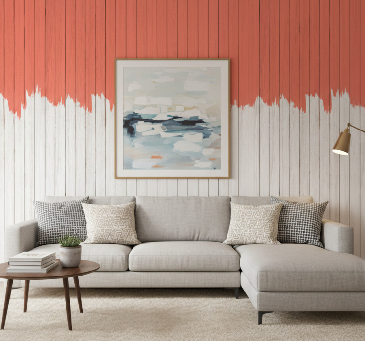 Tapeta drewno w wzór żywej koralowej barwy - TenStickers