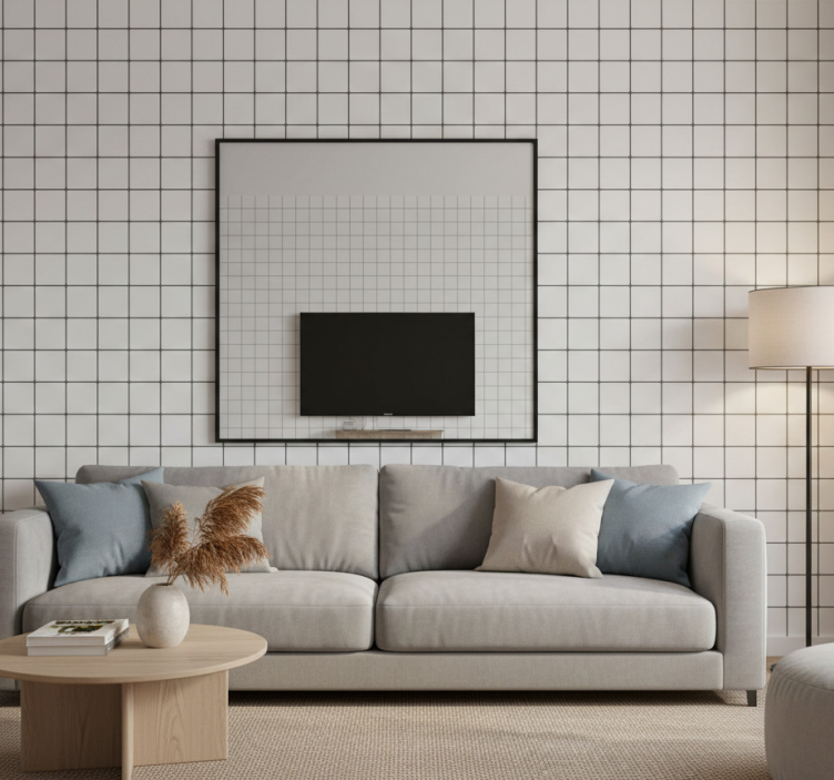 Tapeta do salonu białe kwadratowe płytki - TenStickers