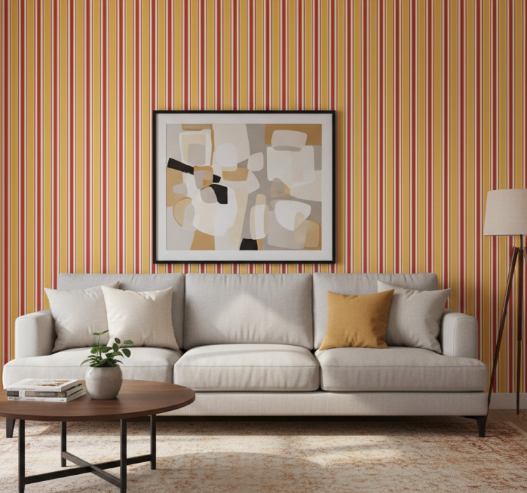 Tapeta ornament w poziome paski w ciepłych tonach - TenStickers