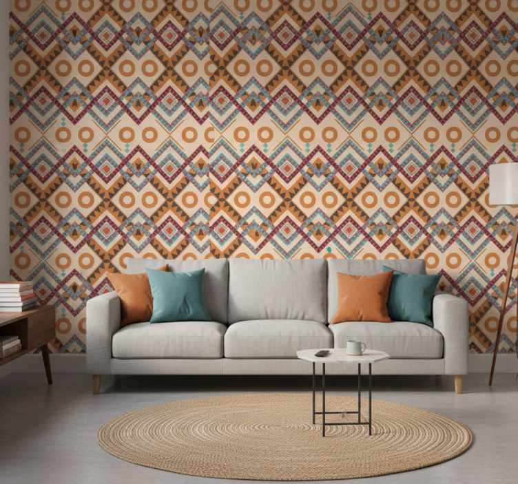 Tapeta do salonu w wielokolorowy diamentowy wzór - TenStickers