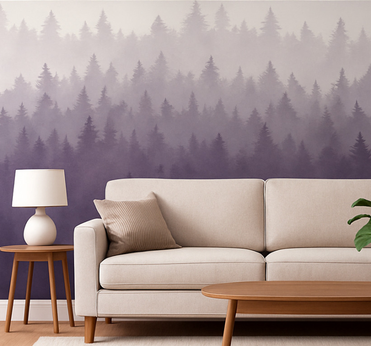Tapeta pejzaż leśna mgła w odcieniach fioletu - TenStickers