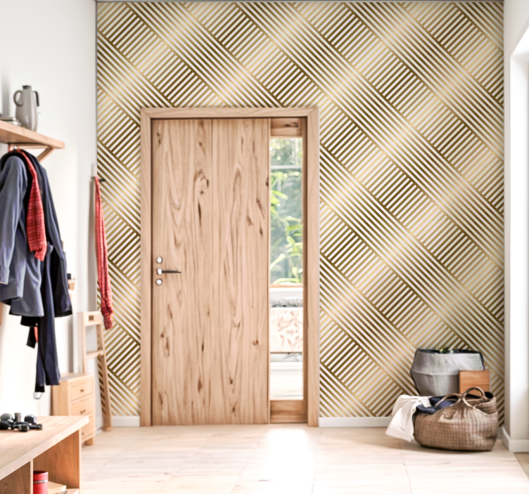 Tapeta do przedpokoju geometryczne złote linie - TenStickers