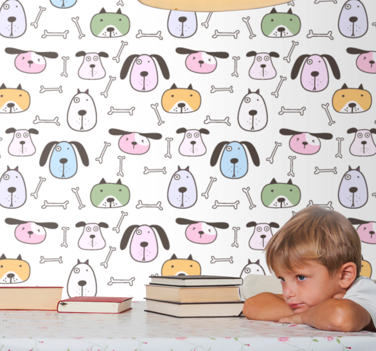 Tapeta pies Wielokolorowe twarze szczeniąt - TenStickers