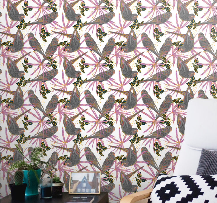 Tapeta ptaki kolorowe liście - TenStickers