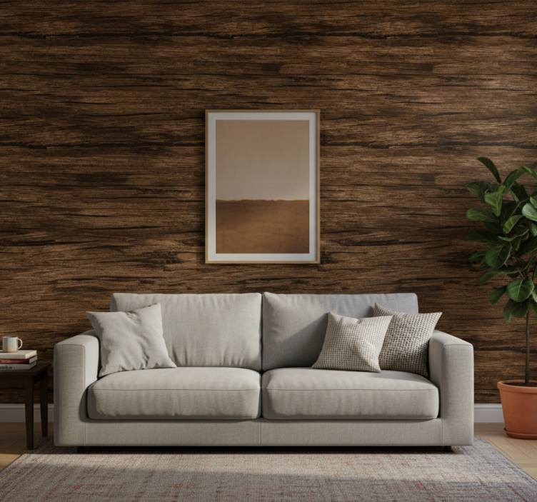 Tapeta rustykalna w ciemne paski brązowe - TenStickers