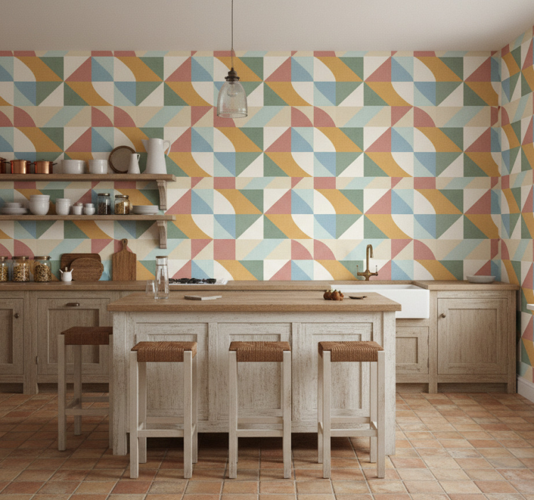 Tapeta rustykalna w geometryczne jasne wzory - TenStickers