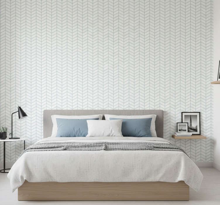 Tapeta skandynawska niebieskie zygzaki na białym tle - TenStickers