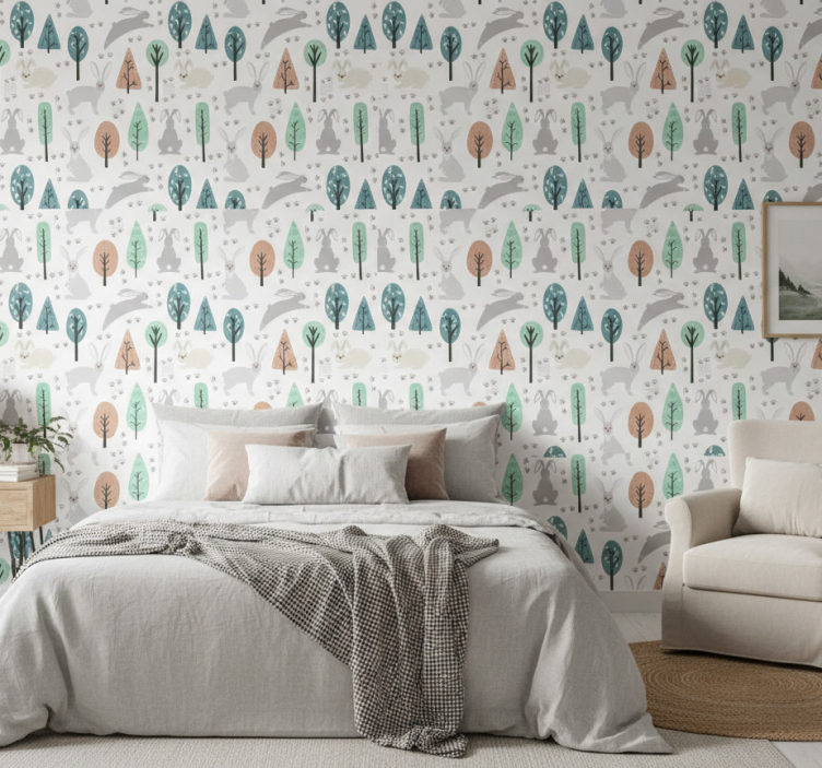 Tapeta skandynawska z fauną leśną - TenStickers