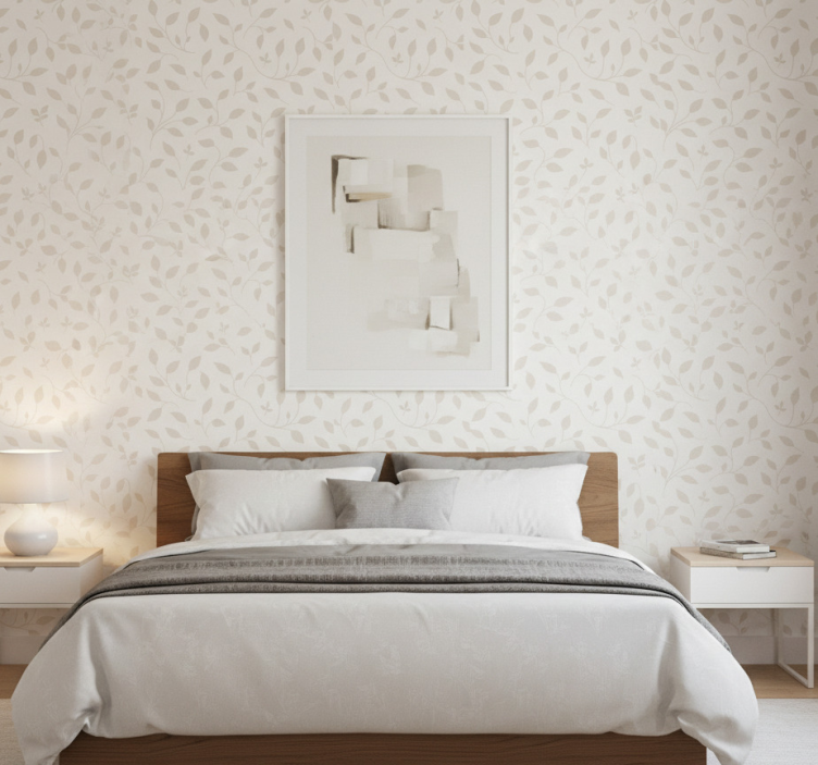 Tapeta skandynawska z uspokajającym motywem liści - TenStickers