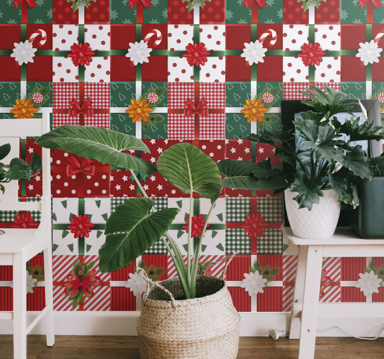 Tapeta świąteczna wzory prezentów świątecznych - TenStickers