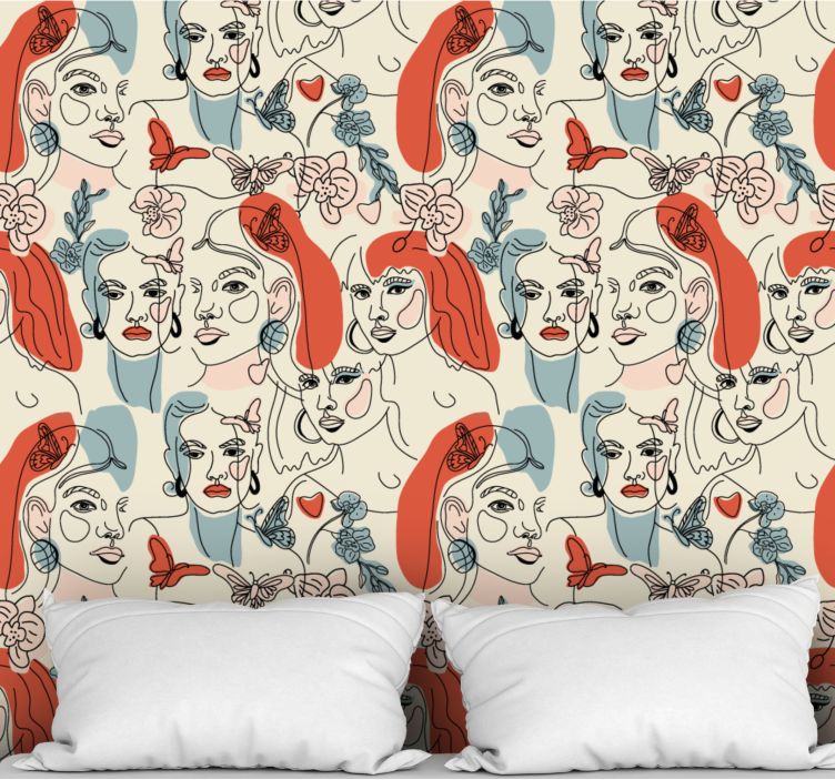 Tapeta sztuka kobieca grafika liniowa - TenStickers