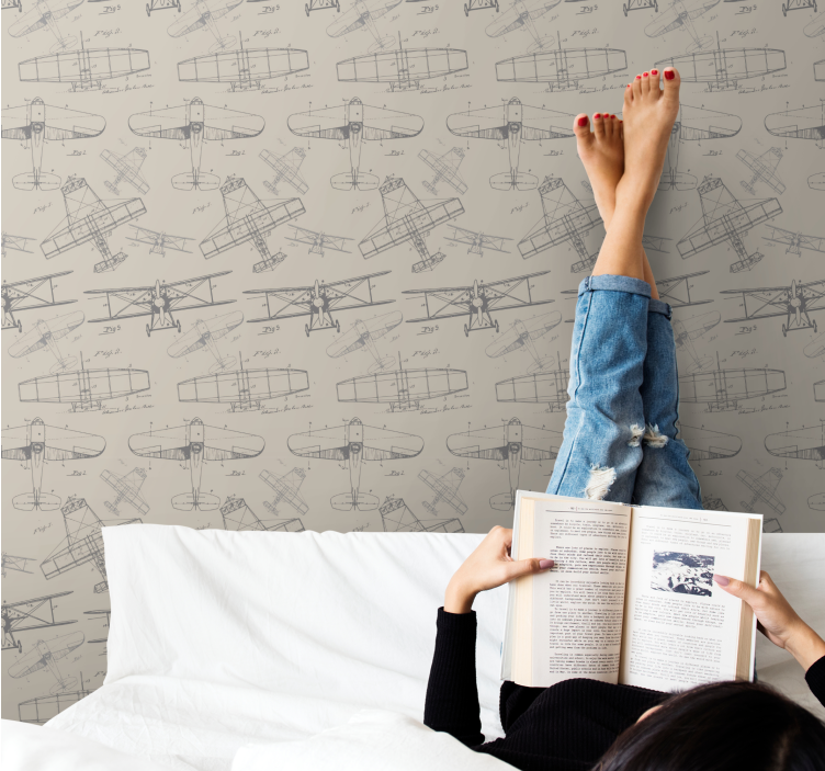 Tapeta sztuka szkice starych samolotów - TenStickers