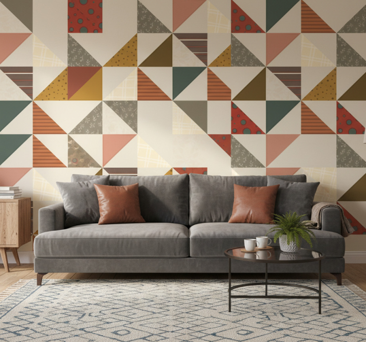 Tapeta vintage w geometryczny trójkątny patchwork - TenStickers