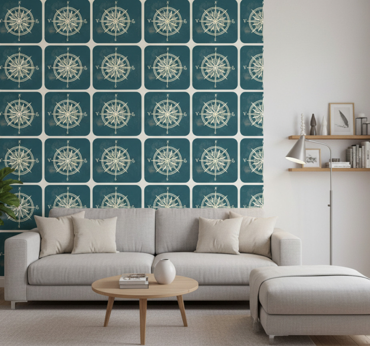 Tapeta vintage z kompasem na mapie świata - TenStickers